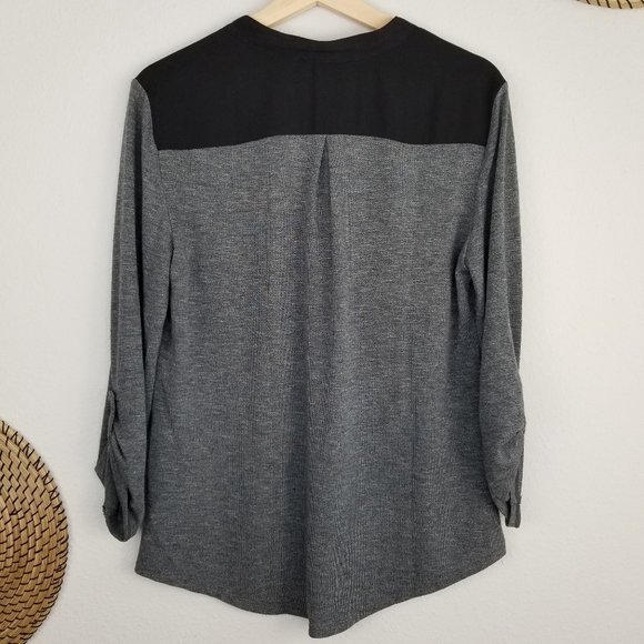 New Directions Button Down 2-Pocket Blouse w/ Yoke - Picture 4 of 13